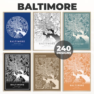 Baltimore City Art, Baltimore Wall Map, Maryland Poster, Baltimore Street Map Print, Travel Art, Map Download, 240 Map Designs