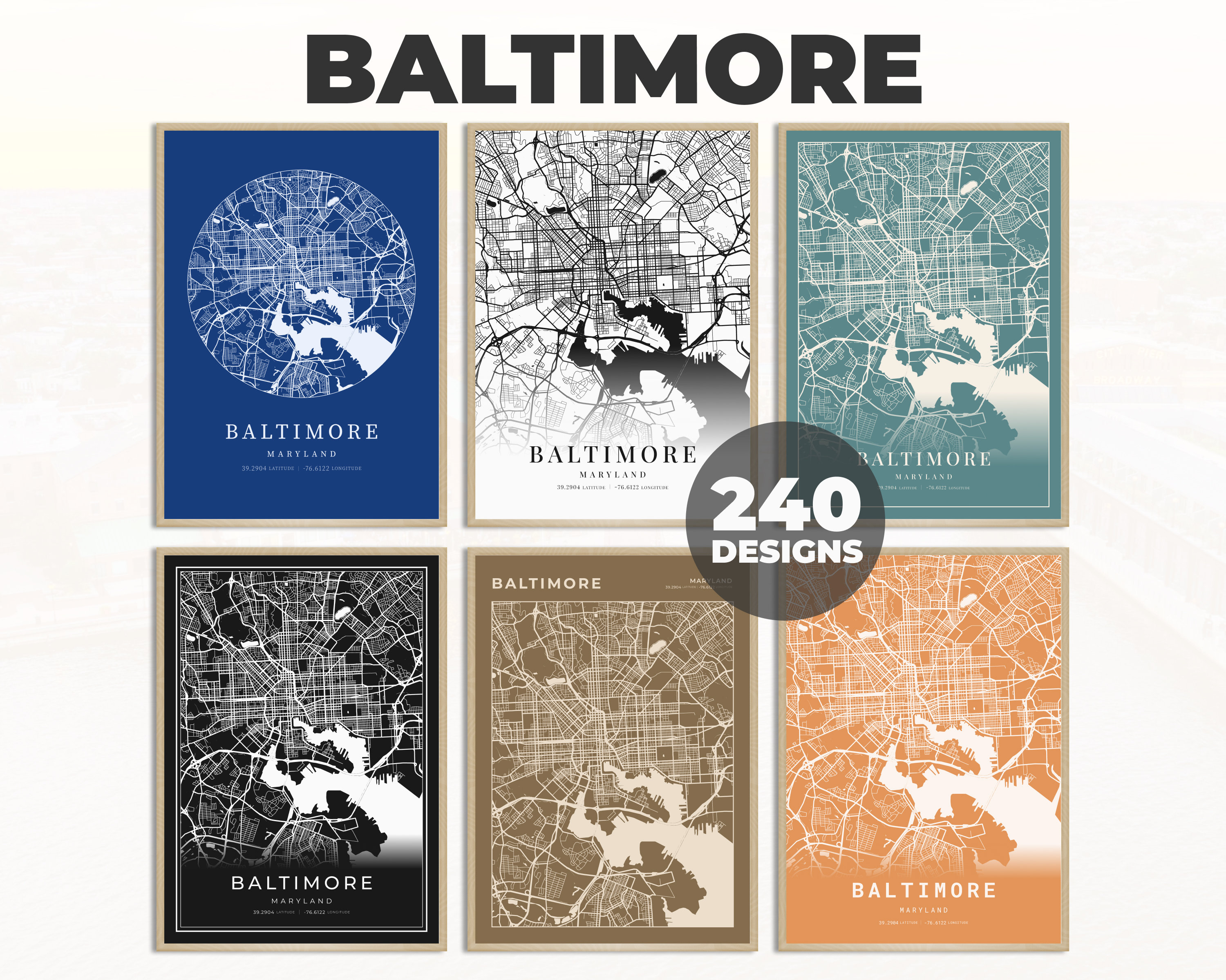 Baltimore City Art, Baltimore Wall Map, Maryland Poster, Baltimore ...