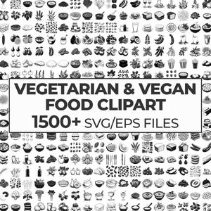 Paquete de imágenes prediseñadas de comida vegetariana y vegana, ilustraciones culinarias basadas en plantas, gráficos de alimentación saludable, arte digital de alimentos, conjunto de vectores veganos