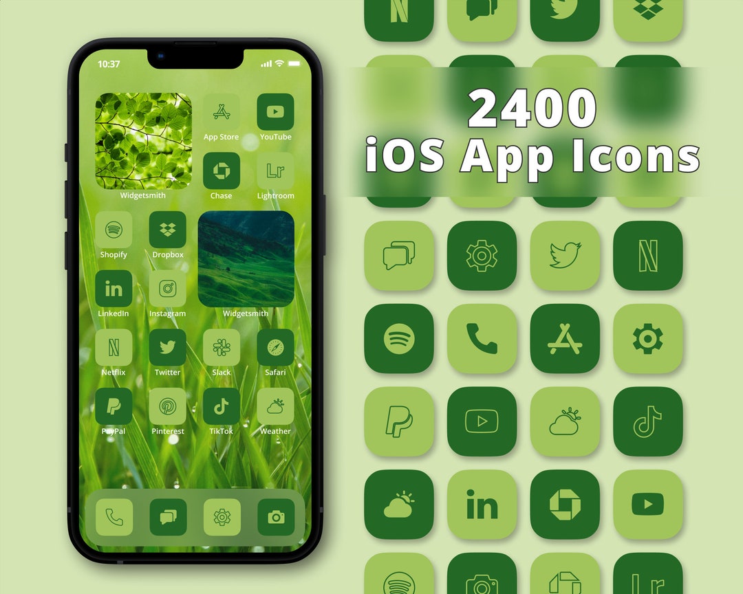 Green App Icon Pack Aesthetic Icons Dark Green App Covers Etsy