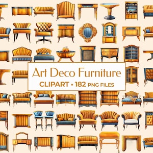 アールデコ スタイルのインテリア デザイン クリップアート バンドル、アールデコ 家具 PNG クリップアート セット、アールデコ スタイルの家具の画像、アールデコ ホーム デコレーション PNG