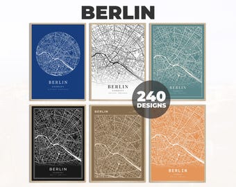 Map of Berlin, Berlin Cartography Map, Berlin City Wall Art, Germany Map Poster, Travel Map Poster, Digital City Map, 240 Map Designs