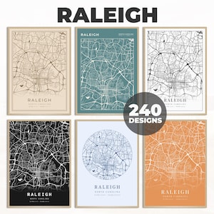 Mapa de cartografia de Raleigh, pôster de parede de Raleigh, arte de mapa em preto e branco, impressão de cidade, decoração de parede de Raleigh, 240 designs de mapa, mapa de impressão de Raleigh