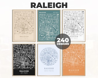 Raleigh Cartography Map, Raleigh Wall Poster, Black and White Map Art, City Print, Raleigh Wall Decor, 240 Map Designs, Raleigh Print Map