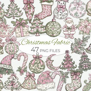 Weihnachten Clip Art, Festliche Weihnachts Ornamente Clipart, Festliche Weihnachtsbaum Dekor Clipart, Stoff aussehende Ornamente Clipart