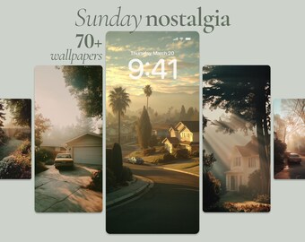 Sunday Nostalgia Aesthetic Wallpaper Bundle, 70 Vintage Suburban Lifestyle Phone Backgrounds, Calm & Cozy Retro Home Phone Wallpapers