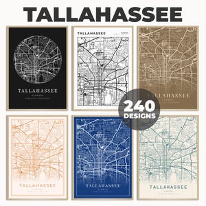 Wydruk miasta Tallahassee, Dekoracja ścienna Tallahassee, Mapa kartograficzna Tallahassee, Plakat Tallahassee, Plakat z mapą drogową, Prezenty do domu