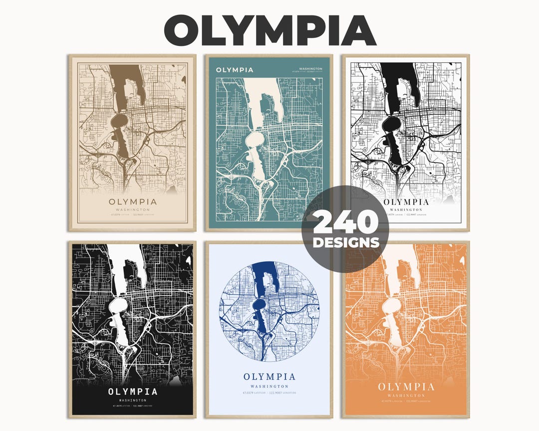 Cartaz do mapa de Olímpia, arte de parede de Olímpia, impressão do mapa ...