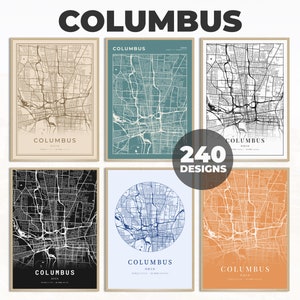 コロンバスの壁プリント、コロンバスの地図ポスター、オハイオ州の地図ポスター、道路地図ポスター、デジタルプリント、240 種類の地図デザイン、コロンバス市の壁ポスター