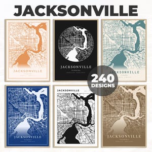 Cartografiekaart Jacksonville, poster Jacksonville City, print Jacksonville City, poster Jacksonville wegenkaart, afdrukbare kunst, kunst aan de muur kaart