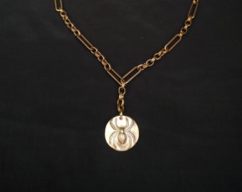 Collar de araña estilo antiguo, cadena Albert de latón y bronce