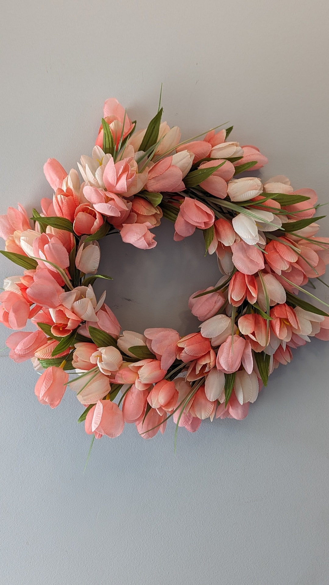 Pink Tulip Wreath, Spring Door Decor - Etsy