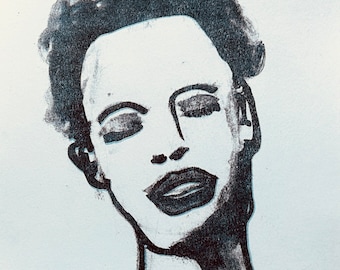 Portrait Black Woman, Art On Paper, Original Lithograph, Original Art, Portrait Art, Wall Decor, Small Wall Art, Portrait Drawing