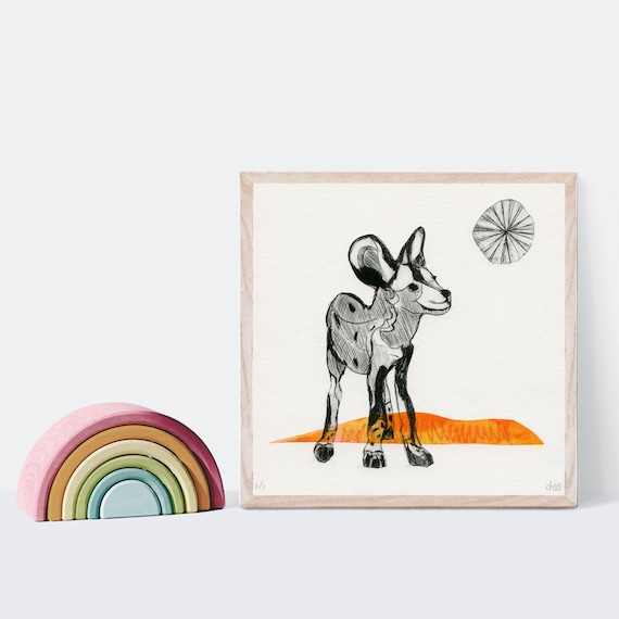 Original Art Print Safari Kids Room decor Baby Nursery Wall Art African Animal Drypoint Etching Zebra Nursery Art Handmade Artwork