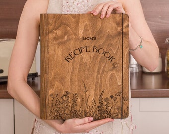 Personalized Recipe Book Blank Cook Book Wooden Recipe Card Binder Handmade Hardcover Journal with Custom Engraving