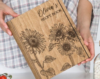 Wooden Custom Recipe Book Organizer Binder with Cards – Personalized Bridal Shower and Cooking Gifts