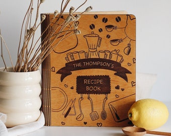 Custom Recipe Book Gift For Mom Recipe Binder Personalized Notebook Wooden Cookbook Gift For Her From Daughter