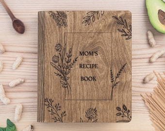 Recipe Book Custom Blank Binder Gifts for Mom Wooden Cookbook Mothers Day Gift