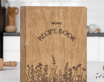 Custom Recipe Book, Handwritten Recipe Journal with Dividers, Wooden Recipe Ring Binder, Mom Birthday Gift, Cooking Gift for Women