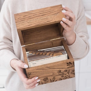 Personalisierte Rezeptbox-Teiler 4x6 Karten, gravierte Box Brautjungfern Geschenke