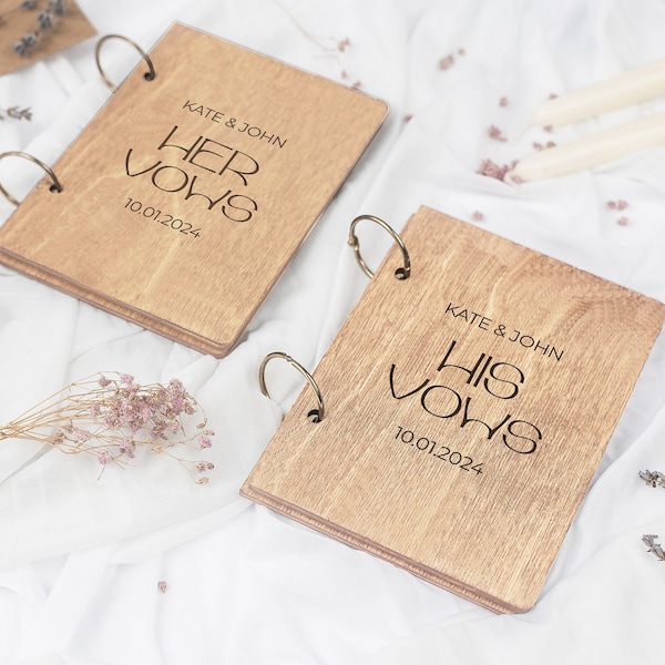 Custom Wooden Vow Books Set of 2 His and Her Vows Renewal Personalized Wedding Stationary Rustic Wedding Decor