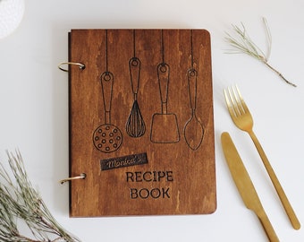 Custom recipe binder gift for her mom Cookbook Wooden personalized recipe book