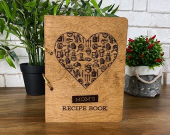 Wooden Notebook Custom Recipe Book Personalized Blank CookBook For Grandma Mothers Day Gift