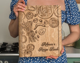 Personalisiertes Rezeptbuch, leeres Bindemittel, Geschenk für Mama, Kochbuch aus Holz, Muttertagsgeschenk