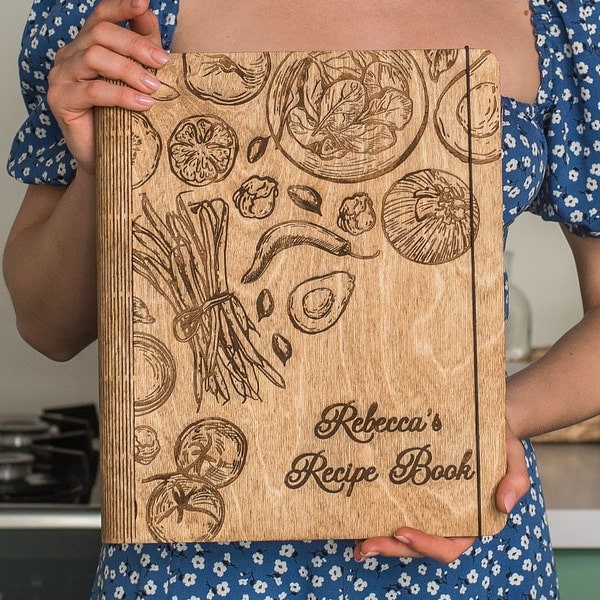 Personalized Recipe Book Blank Binder Gift for Mom Wooden Cookbook Mothers Day Gift