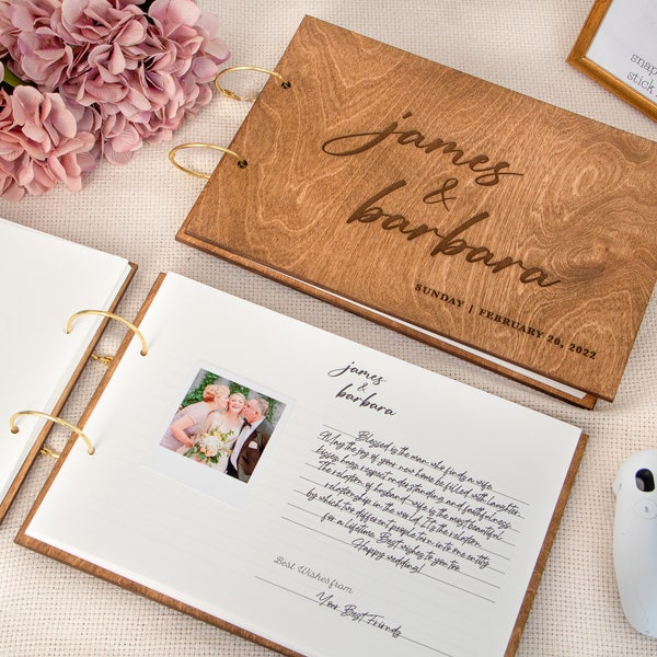 Custom Guest Book Wedding Photo Album for Polaroid Instax Photos Wooden Cover