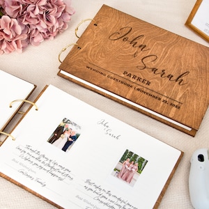 Wedding Photo Album Personalized Wooden Guest Book Instax Bridal Shower Gift image 1