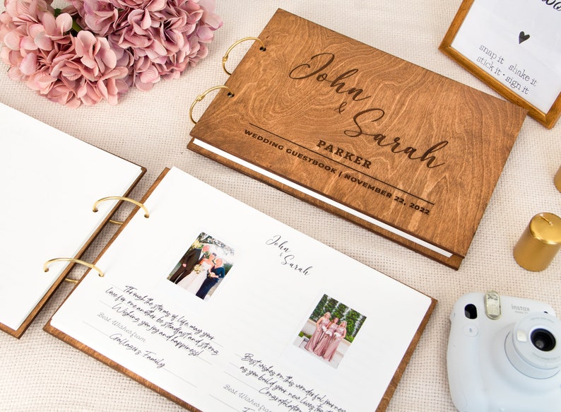 Wedding Photo Album Personalized Wooden Guest Book Instax Bridal Shower Gift image 1