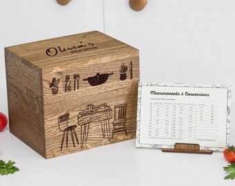 Personalized Recipe Box With Dividers And Recipe Cards 4x6, Wooden Box Storage, New Home Kitchen Accessories Gift