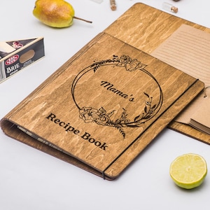 Personalized Recipe Book, Custom Recipe Journal, Wooden Handwritten Cookbook, Gift for Grandma