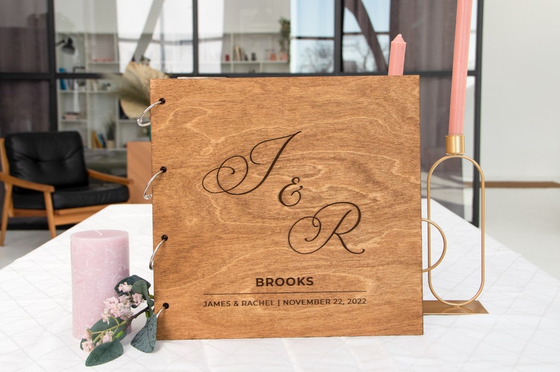 Wedding Photo Album Personalized Wooden Guest Book Instax Bridal Shower Gift image 9