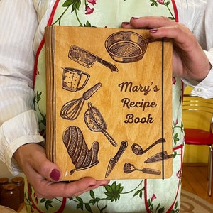 Wooden Recipe Book Binder Custom Notebook Gift For Mom From Daughter Personalized Blank Journal