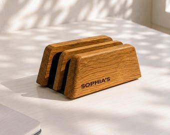 Suporte vertical para laptop, suporte para tablet em madeira maciça, organizador de mesa - Madeira de carvalho maciça