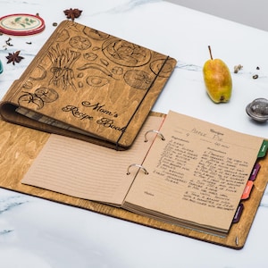 Benutzerdefiniertes Rezeptbuch, personalisierter Rezept-Organizer aus Holz, Kochbuchgeschenk für Frauen, Rezeptordner für leere Rezeptkarten