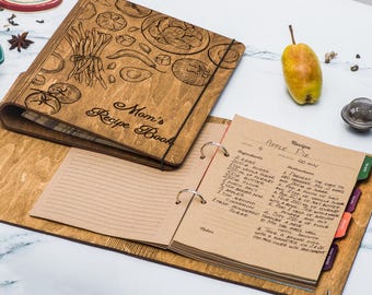 Custom Recipe Book, Personalized Wooden Recipe Organizer, Cookbook Gift for Women, Recipe Binder For Blank Recipe Cards