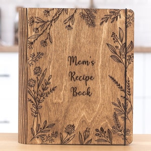 Op maat gemaakt receptenboek met blanco kaarten - kookboekmap gepersonaliseerd houten notitieboek - kerstcadeau voor moeder, dochter, vader