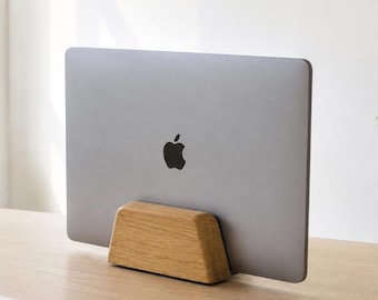 Wooden Laptop Stand, Vertical Tablet Holder -  Oak Wood, Desk Organizer
