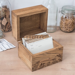 Caja de madera personalizada para recetas con separadores para recetas escritas a mano, regalo para la familia