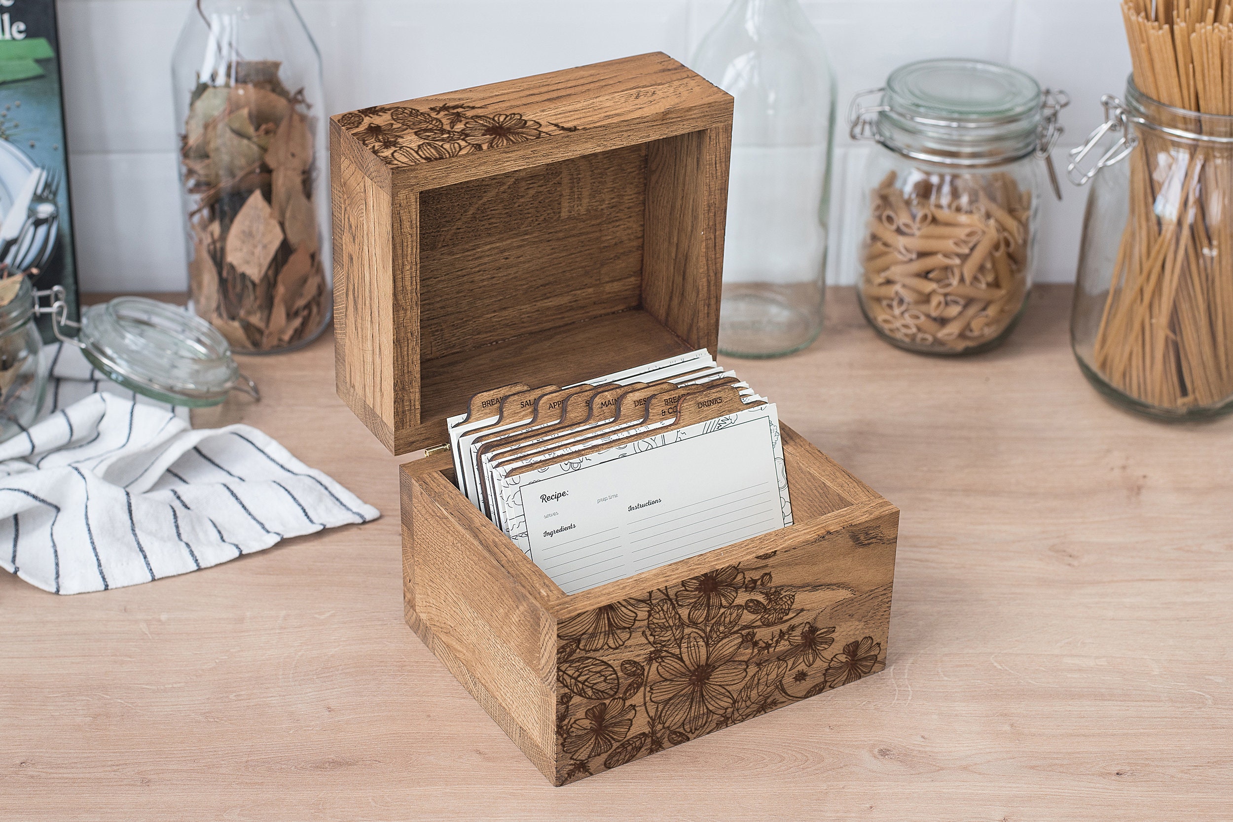 Wood Recipe Box - Recipe Card Dividers, Personalized, Vintage – Cades and  Birch
