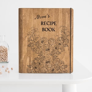 Personalized Recipe Book, Custom Wooden Cookbook, Recipe Binder Journal, Mom Birthday Gift, Cooking Gifts