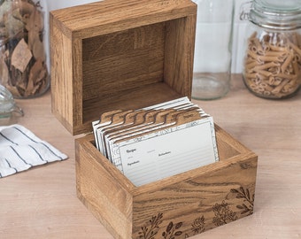 Customized Recipe Box And Cards Gift, Engraved Box for Christmas Mothers Day