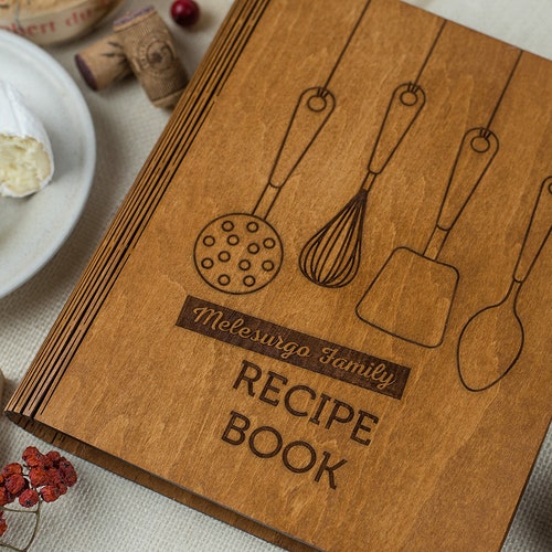 Personalized Recipe Book Blank Binder Custom Cookbook Wooden Etsy