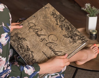 Aangepaste houten gastenboek Boho bruiloft fotoalbum gepersonaliseerde bruids douche cadeau