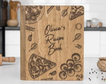 Custom Recipe Book - Family Recipe Binder, Wooden Refillable Journal for Handwritten Recipes, Cooking Gifts for Daughter’s 40th Birthday