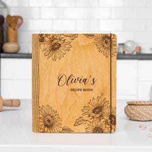 Personalized Recipe Journal, Custom Recipe Book, Wooden Recipe Binder, Handwritten Cookbook Gift for Mom&#39;s Birthday, Cooking Gifts for Women