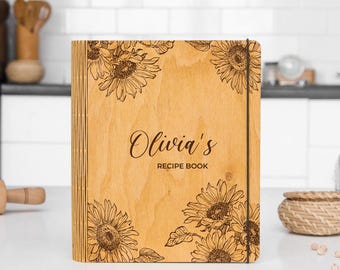 Personalized Recipe Journal, Custom Recipe Book, Wooden Recipe Binder, Handwritten Cookbook Gift for Mom's Birthday, Cooking Gifts for Women